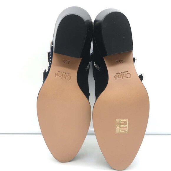 Chloe Susanna Studded Velvet Ankle Boots Navy Size 35.5 Buckle Booties NEW - Picture 10 of 11